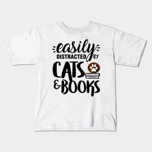 Easily Distracted by Cat & Books For Males Kids T-Shirt